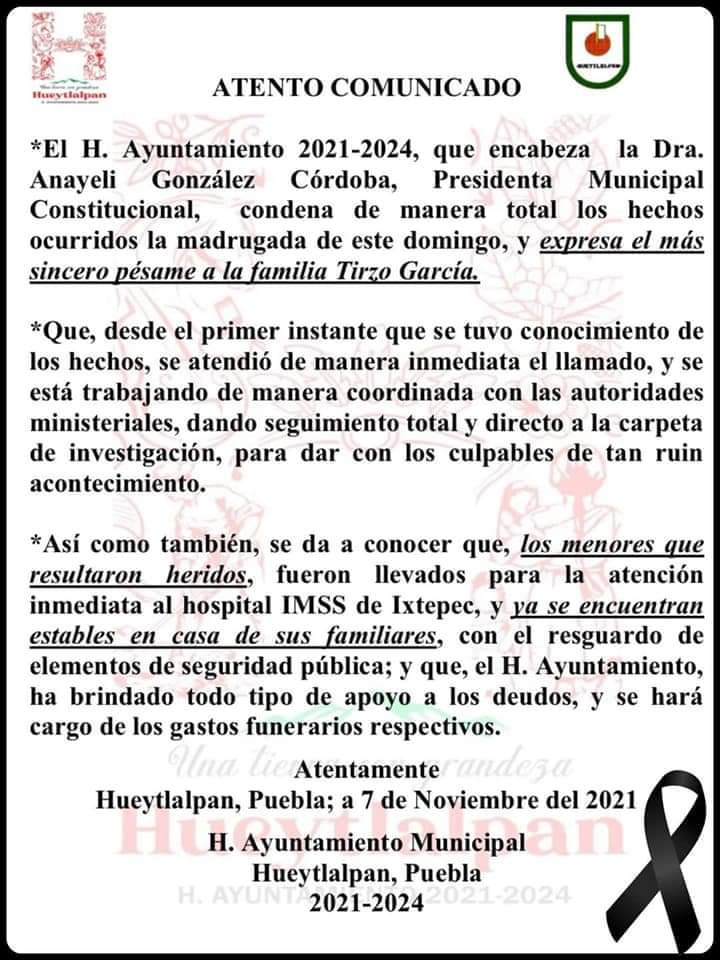 Ayuntamiento de Hueytlalpan se hará cargo de gastos funerarios de pareja ejecutada durante asalto violento