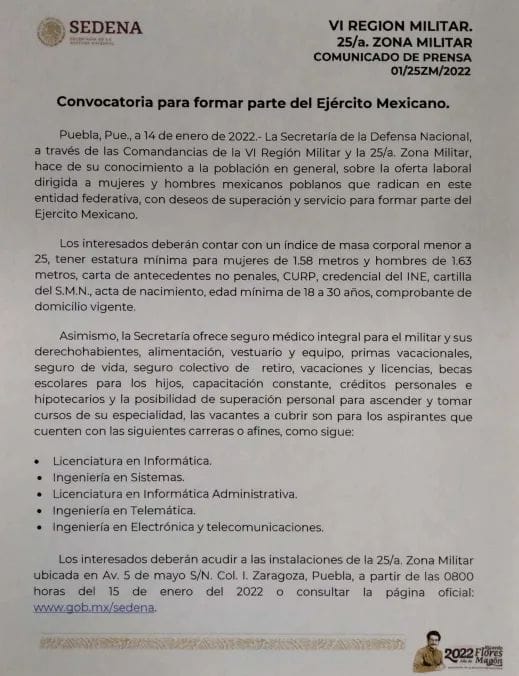 El Ejercito Mexicano lanza convocatoria para formar parte de sus filas